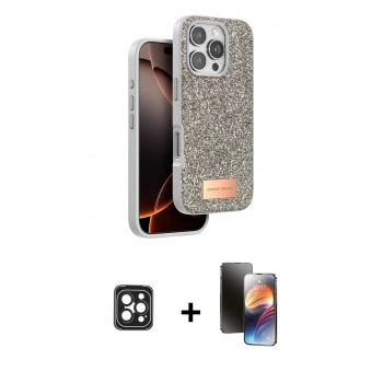 MARSİLYAN™- iPhone 16 Pro Max Kılıf Vadi Klasik Serisi - Siyah 3D Antistatik Mat Seramik Nano Ekran Koruyucu + PVD Metal Kamera Lens - SH