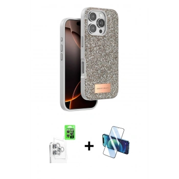MARSİLYAN™- iPhone 16 Pro Max Kılıf Vadi Klasik Serisi - Siyah 3D Antistatik Seramik Nano Ekran Koruyucu + Raze Metal Kamera Lens - BZ