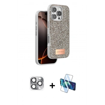 MARSİLYAN™- iPhone 16 Pro Max Kılıf Vadi Klasik Serisi - Siyah 3D Antistatik Seramik Nano Ekran Koruyucu + Pers Alüminyum Kamera Lens - GI