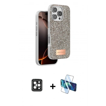 MARSİLYAN™- iPhone 16 Pro Max Kılıf Vadi Klasik Serisi - Siyah 3D Antistatik Seramik Nano Ekran Koruyucu + PVD Metal Kamera Lens - SH