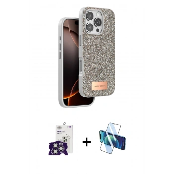 MARSİLYAN™- iPhone 16 Pro Max Kılıf Vadi Klasik Serisi - Siyah 3D Antistatik Seramik Nano Ekran Koruyucu + Bilvis Titan Kamera Lens - GS