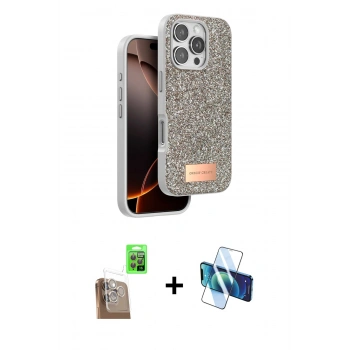 MARSİLYAN™- iPhone 16 Pro Max Kılıf Vadi Klasik Serisi - Siyah 3D Antistatik Seramik Nano Ekran Koruyucu + Raze Metal Kamera Lens - CLTM