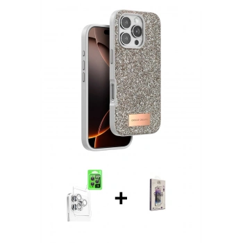 MARSİLYAN™- iPhone 16 Pro Max Kılıf Vadi Klasik Serisi - Siyah Bilvis 3D Cam Ekran Koruyucu + Raze Metal Kamera Lens - BZ