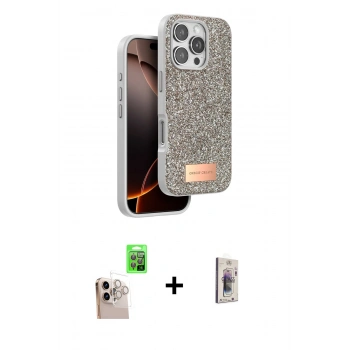 MARSİLYAN™- iPhone 16 Pro Max Kılıf Vadi Klasik Serisi - Siyah Bilvis 3D Cam Ekran Koruyucu + Raze Metal Kamera Lens - NLGY