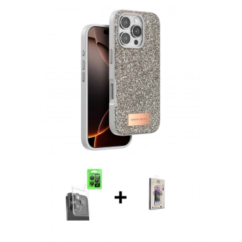 MARSİLYAN™- iPhone 16 Pro Max Kılıf Vadi Klasik Serisi - Siyah Bilvis 3D Cam Ekran Koruyucu + Raze Metal Kamera Lens - SH