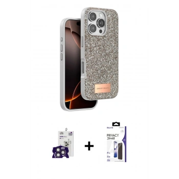 MARSİLYAN™- iPhone 16 Pro Max Kılıf Vadi Klasik Serisi - Siyah Bilvis 3X AR Hayalet Cam Ekran Koruyucu + Bilvis Titan Kamera Lens - TMGI
