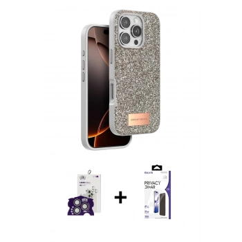 MARSİLYAN™- iPhone 16 Pro Max Kılıf Vadi Klasik Serisi - Siyah Bilvis 3X AR Hayalet Cam Ekran Koruyucu + Bilvis Titan Kamera Lens - GS