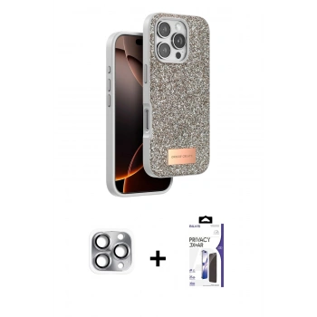 MARSİLYAN™- iPhone 16 Pro Max Kılıf Vadi Klasik Serisi - Siyah Bilvis 3X AR Hayalet Cam Ekran Koruyucu + Pers Alüminyum Kamera Lens - GI