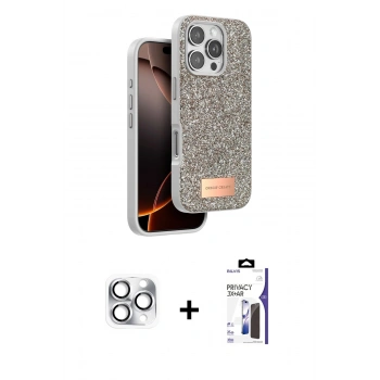MARSİLYAN™- iPhone 16 Pro Max Kılıf Vadi Klasik Serisi - Siyah Bilvis 3X AR Hayalet Cam Ekran Koruyucu + Pers Alüminyum Kamera Lens - GS