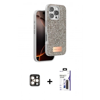 MARSİLYAN™- iPhone 16 Pro Max Kılıf Vadi Klasik Serisi - Siyah Bilvis 3X AR Hayalet Cam Ekran Koruyucu + PVD Metal Kamera Lens - GD