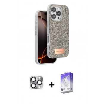 MARSİLYAN™- iPhone 16 Pro Max Kılıf Vadi Klasik Serisi - Siyah Bilvis 5in1 3D Magic Cam Ekran Koruyucu + Pers Alüminyum Kamera Lens - GI