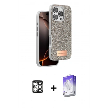 MARSİLYAN™- iPhone 16 Pro Max Kılıf Vadi Klasik Serisi - Siyah Bilvis 5in1 3D Magic Cam Ekran Koruyucu + PVD Metal Kamera Lens - GS