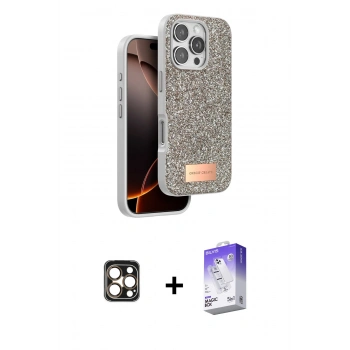MARSİLYAN™- iPhone 16 Pro Max Kılıf Vadi Klasik Serisi - Siyah Bilvis 5in1 3D Magic Cam Ekran Koruyucu + PVD Metal Kamera Lens - GD