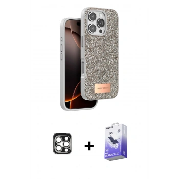 MARSİLYAN™- iPhone 16 Pro Max Kılıf Vadi Klasik Serisi - Siyah Bilvis 5in1 5D Magic Hayalet Cam Ekran Koruyucu + PVD Metal Kamera Lens - GS