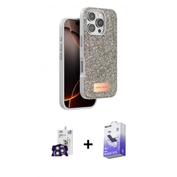 MARSİLYAN™- iPhone 16 Pro Max Kılıf Vadi Klasik Serisi - Siyah Bilvis 5in1 5D Magic Hayalet Cam Ekran Koruyucu + Bilvis Titan Kamera Lens - TMGI