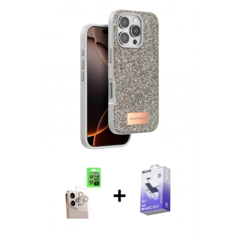 MARSİLYAN™- iPhone 16 Pro Max Kılıf Vadi Klasik Serisi - Siyah Bilvis 5in1 5D Magic Hayalet Cam Ekran Koruyucu + Raze Metal Kamera Lens - NLGY