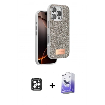 MARSİLYAN™- iPhone 16 Pro Max Kılıf Vadi Klasik Serisi - Siyah Bilvis 5in1 5D Magic Hayalet Cam Ekran Koruyucu + PVD Metal Kamera Lens - SH