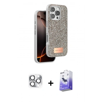 MARSİLYAN™- iPhone 16 Pro Max Kılıf Vadi Klasik Serisi - Siyah Bilvis 5in1 5D Magic Hayalet Cam Ekran Koruyucu + Pers Alüminyum Kamera Lens - GS