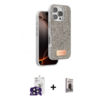 MARSİLYAN™- iPhone 16 Pro Max Kılıf Vadi Klasik Serisi - Siyah Bilvis Hayalet Cam Ekran Koruyucu + Bilvis Titan Kamera Lens - SH