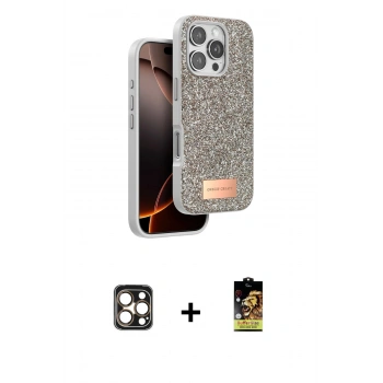 MARSİLYAN™- iPhone 16 Pro Max Kılıf Vadi Klasik Serisi - Siyah Buffer Cam Ekran Koruyucu + PVD Metal Kamera Lens - GD