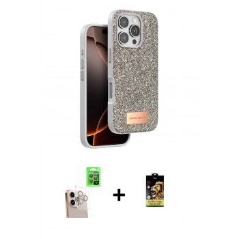 MARSİLYAN™- iPhone 16 Pro Max Kılıf Vadi Klasik Serisi - Siyah Buffer Cam Ekran Koruyucu + Raze Metal Kamera Lens - NLGY