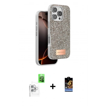 MARSİLYAN™- iPhone 16 Pro Max Kılıf Vadi Klasik Serisi - Siyah Buffer Hayalet Cam Ekran Koruyucu + Raze Metal Kamera Lens - BZ