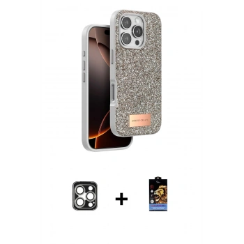 MARSİLYAN™- iPhone 16 Pro Max Kılıf Vadi Klasik Serisi - Siyah Buffer Hayalet Cam Ekran Koruyucu + PVD Metal Kamera Lens - GS