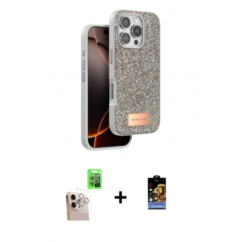 MARSİLYAN™- iPhone 16 Pro Max Kılıf Vadi Klasik Serisi - Siyah Buffer Hayalet Cam Ekran Koruyucu + Raze Metal Kamera Lens - NLGY