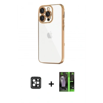 MARSİLYAN™- iPhone 16 Pro Max Kılıf Vadi Minimal - Şeffaf 360 Full Body Arka Koruyucu + PVD Metal Kamera Lens - SH