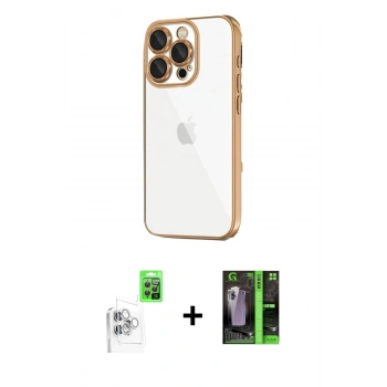 MARSİLYAN™- iPhone 16 Pro Max Kılıf Vadi Minimal - Şeffaf 360 Full Body Arka Koruyucu + Raze Metal Kamera Lens - BZ