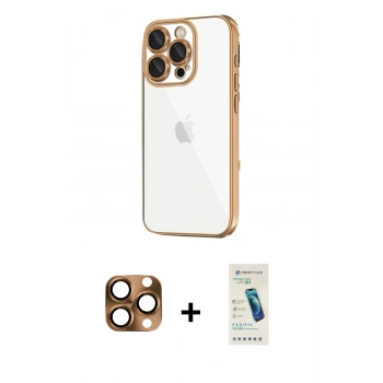MARSİLYAN™- iPhone 16 Pro Max Kılıf Vadi Minimal - Şeffaf Pasifik Cam Ekran Koruyucu + Pers Alüminyum Kamera Lens - CLTM