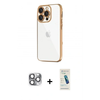 MARSİLYAN™- iPhone 16 Pro Max Kılıf Vadi Minimal - Şeffaf Pasifik Cam Ekran Koruyucu + Pers Alüminyum Kamera Lens - GI