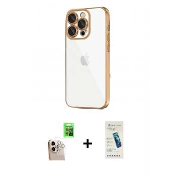 MARSİLYAN™- iPhone 16 Pro Max Kılıf Vadi Minimal - Şeffaf Pasifik Cam Ekran Koruyucu + Raze Metal Kamera Lens - NLGY