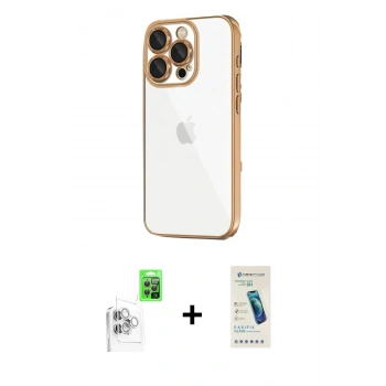 MARSİLYAN™- iPhone 16 Pro Max Kılıf Vadi Minimal - Şeffaf Pasifik Cam Ekran Koruyucu + Raze Metal Kamera Lens - BZ