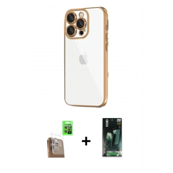 MARSİLYAN™- iPhone 16 Pro Max Kılıf Vadi Minimal - Siyah 360 Mat Full Body Arka Koruyucu + Raze Metal Kamera Lens - CLTM