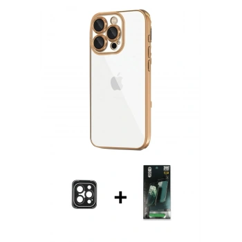 MARSİLYAN™- iPhone 16 Pro Max Kılıf Vadi Minimal - Siyah 360 Mat Full Body Arka Koruyucu + PVD Metal Kamera Lens - SH