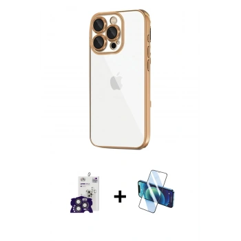 MARSİLYAN™- iPhone 16 Pro Max Kılıf Vadi Minimal - Siyah 3D Antistatik Cam Ekran Koruyucu + Bilvis Titan Kamera Lens - TMGI