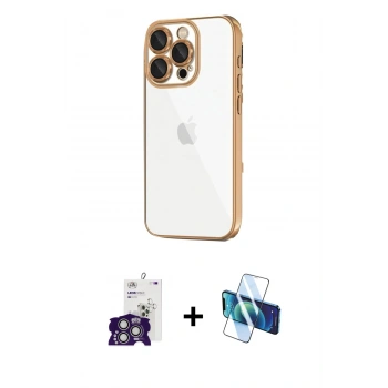 MARSİLYAN™- iPhone 16 Pro Max Kılıf Vadi Minimal - Siyah 3D Antistatik Cam Ekran Koruyucu + Bilvis Titan Kamera Lens - GS