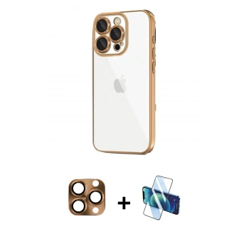 MARSİLYAN™- iPhone 16 Pro Max Kılıf Vadi Minimal - Siyah 3D Antistatik Cam Ekran Koruyucu + Pers Alüminyum Kamera Lens - CLTM