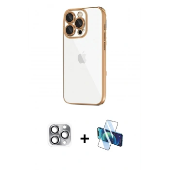 MARSİLYAN™- iPhone 16 Pro Max Kılıf Vadi Minimal - Siyah 3D Antistatik Cam Ekran Koruyucu + Pers Alüminyum Kamera Lens - GI