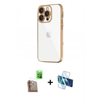 MARSİLYAN™- iPhone 16 Pro Max Kılıf Vadi Minimal - Siyah 3D Antistatik Cam Ekran Koruyucu + Raze Metal Kamera Lens - CLTM
