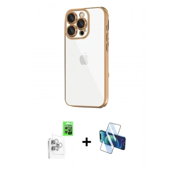 MARSİLYAN™- iPhone 16 Pro Max Kılıf Vadi Minimal - Siyah 3D Antistatik Cam Ekran Koruyucu + Raze Metal Kamera Lens - BZ