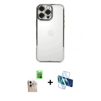 MARSİLYAN™- iPhone 16 Pro Max Kılıf Vadi Minimal - Siyah 3D Antistatik Cam Ekran Koruyucu + Raze Metal Kamera Lens - NLGY