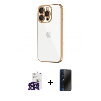MARSİLYAN™- iPhone 16 Pro Max Kılıf Vadi Minimal - Siyah 3D Antistatik Hayalet Cam Ekran Koruyucu + Bilvis Titan Kamera Lens - SH
