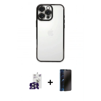 MARSİLYAN™- iPhone 16 Pro Max Kılıf Vadi Minimal - Siyah 3D Antistatik Hayalet Cam Ekran Koruyucu + Bilvis Titan Kamera Lens - TMGI