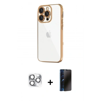 MARSİLYAN™- iPhone 16 Pro Max Kılıf Vadi Minimal - Siyah 3D Antistatik Hayalet Cam Ekran Koruyucu + Pers Alüminyum Kamera Lens - GS