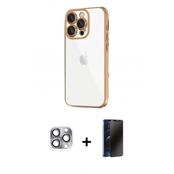 MARSİLYAN™- iPhone 16 Pro Max Kılıf Vadi Minimal - Siyah 3D Antistatik Hayalet Cam Ekran Koruyucu + Pers Alüminyum Kamera Lens - GI