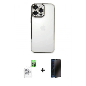 MARSİLYAN™- iPhone 16 Pro Max Kılıf Vadi Minimal - Siyah 3D Antistatik Hayalet Cam Ekran Koruyucu + Raze Metal Kamera Lens - BZ