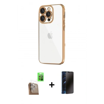 MARSİLYAN™- iPhone 16 Pro Max Kılıf Vadi Minimal - Siyah 3D Antistatik Hayalet Cam Ekran Koruyucu + Raze Metal Kamera Lens - CLTM