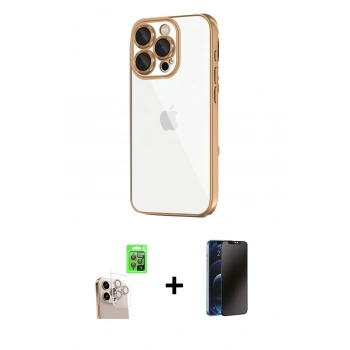MARSİLYAN™- iPhone 16 Pro Max Kılıf Vadi Minimal - Siyah 3D Antistatik Hayalet Cam Ekran Koruyucu + Raze Metal Kamera Lens - NLGY